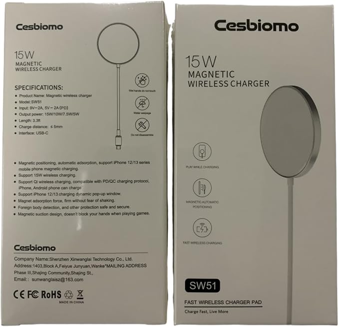 Magnetic Wireless Charger,15W Fast Wireless Charging Pad with USB-C 20W PD Adapter, Compatible with MagSafe Charger for iPhone 15/15 Plus/14/14 Pro/14 Plus/13/13Pro max/12/12Pro max