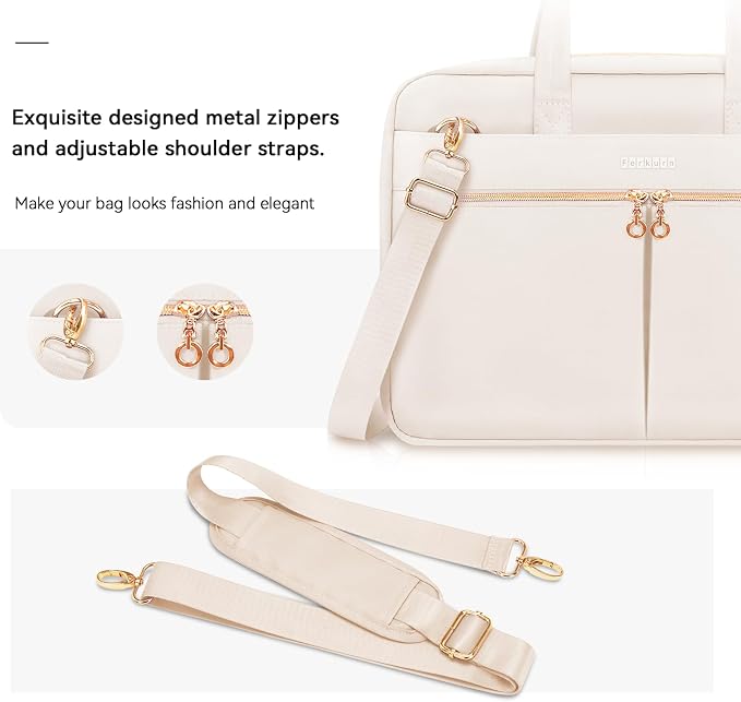 Ferkurn Laptop Bag Case Women Men Computer Bag Compatible with MacBook/HP/LG/Dell, Shoulder Strap Slim Carrying Messenger Briefcase, Beige, 14 Inch