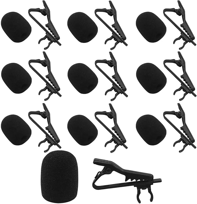 10 Pcs Lavalier Microphone Clips Replacement Kit with 10 Pcs Foam Windscreen Covers, Lapel Mic Clips Sponge Cover Kit for Voice Recording, Video Conferencing and Online Meetings