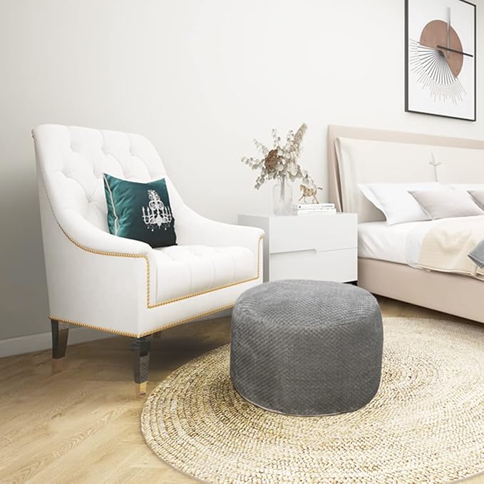 Asuprui Pouf Ottoman Unstuffed Pouf Ottoman Foot Rest No Filler Foot Stool Floor Pouf 20x20x12 Inches Fuzzy Chair Floor Chair Foot Rest with Storage for Living Room Bedroom Light Gray Pouf Cover