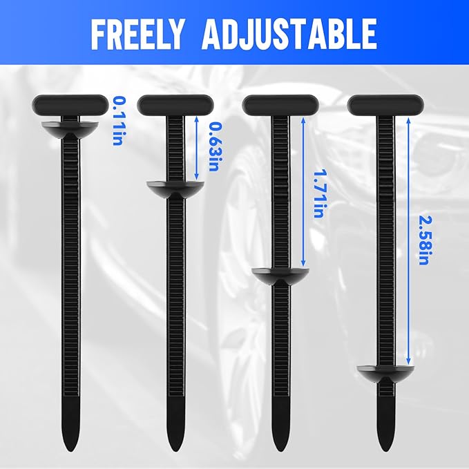 AUTOKAY 200 Pcs Nylon Universal Cable Tie Buckle Zip Tie, Car Strap Style Zip Ties, Plastic Push Rivet Auto Body Parts Trim, Bumper Retainer Fender Liner Door Panel Fastener Wire Bundling, Home&Garage