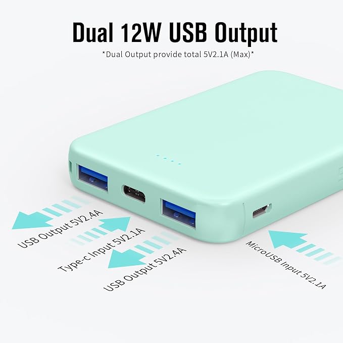 S22 Portable Charger, Mini Colorful Power Bank, PowerNano, 5000mAh External Battery Pack Compatible with iPhone 15/14/13/12/11/X All Series and Android Phone,Green
