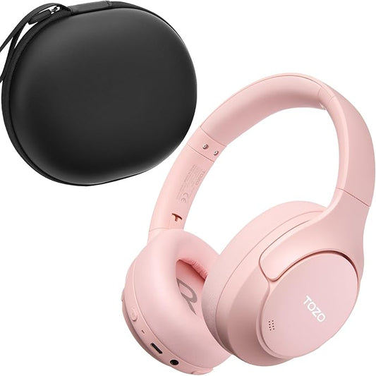 TOZO HT3 Hybrid Noise Cancelling Headphones, 90H Battery Life Wireless Over Ear Bluetooth 6.0 Foldable Headset, AI Voice Assistant with 5 Mics, Connect 2 Devices & Hi-Res Sound, 32 Audio EQ, with Case