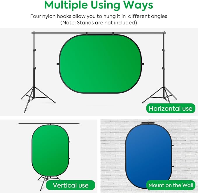 5x6.5ft/1.5x2M Blue Green Screen Backdrop, Double-Sided Pop Up Photo Backdrop Collapsible Greenscreen Background Muslin Chromakey Screen with Carry Bag for Photo Studio, Streaming, Gaming