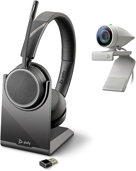 Plantronics Poly - Studio P5 Webcam with Voyager 4220 UC Headset Kit Polycom - 1080p HD Professional Video Conferencing Camera & Stereo Bluetooth Wireless Headset - Certified for Zoom & Teams