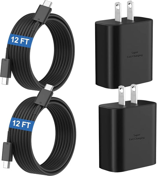 45W Super Fast Charger USB C Android Phone Type C Charger Fast Charging Block with 12FT Cord for Samsung Galaxy S26/S26 Ultra/S26+/S25 Ultra/S25/S24 Ultra/S24/S23 Ultra/S22/S21/S20/Note 10, Black