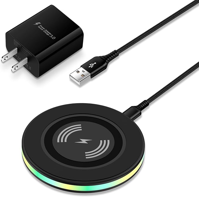 15W Fast Android Phone Wireless Samsung Charging Pad for Samsung Galaxy S25FE/S25 Ultra/S25+/S24 Ultra/S23FE/S22 Plus/S21/S20, Fast Charger Android Charging Pad Charger Station+QC 3.0 Charger Adapter