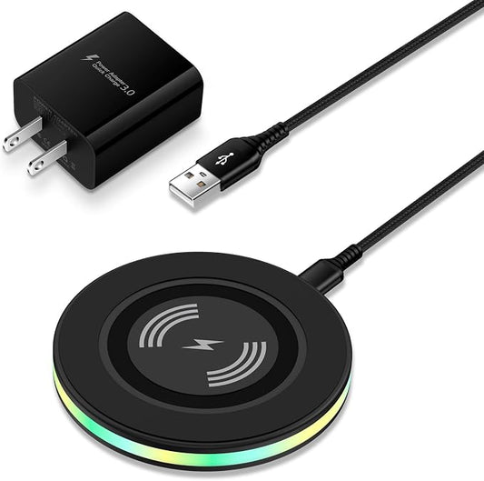 15W Fast Android Phone Wireless Samsung Charging Pad for Samsung Galaxy S25FE/S25 Ultra/S25+/S24 Ultra/S23FE/S22 Plus/S21/S20, Fast Charger Android Charging Pad Charger Station+QC 3.0 Charger Adapter