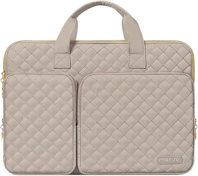 MOSISO 360 Protective Laptop Case 16 inch,15-15.6 inch Laptop Sleeve Compatible with MacBook Pro 16 M5 M4 M3 M2 M1 HP Acer Dell Lenovo,Square Quilted Bag Cover with 2 Pockets&Handle&Belt, Taupe Brown