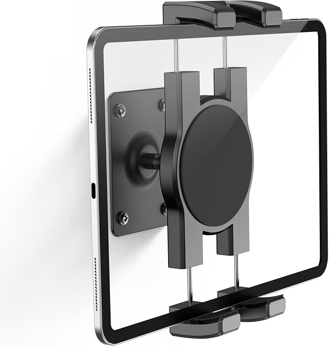 Tablet Wall Mount, 360° Rotating iPad Wall Mount Holder, Compatible with 4.7"-12.9" Tablets Including Phones, iPad Pro/Mini/Air, Samsung, Kindle, Galaxy Tab - Ideal for Gym, Kitchen, Work Use