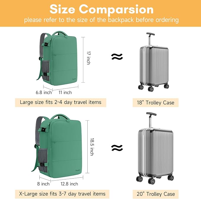 Taygeer Travel Backpack for College Woman, Lightweight Backpack for 15.6 inch Laptop with Water Bottle Holder, TSA Friendly Bag for Women, Back Pack Carry On Luggage for friend Gym Sport,Green