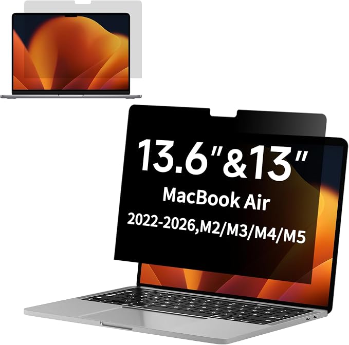 Privacy Screen for MacBook Air 13.6 & 13 Inch (2022-2026, M2, M3, M4, M5), Reduce Eye Strain Laptop Privacy Screen Shield, Anti Scratch Protector for Mac 13In (Model A2681 A3113 A3240 A3449)