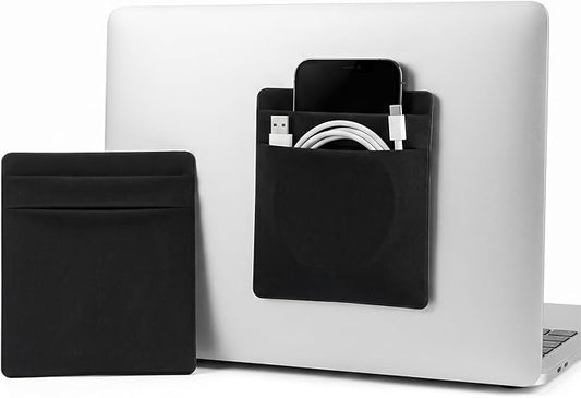 2 Pcs 2-Pocket Adhesive Hard Drive Holder for Laptop Portable Hard Drive Sleeve External Hards Drives Carrying Case Stick on Elastic Sleeve Reusable Adhesive Storage Organizer for SSD Mouse Cables