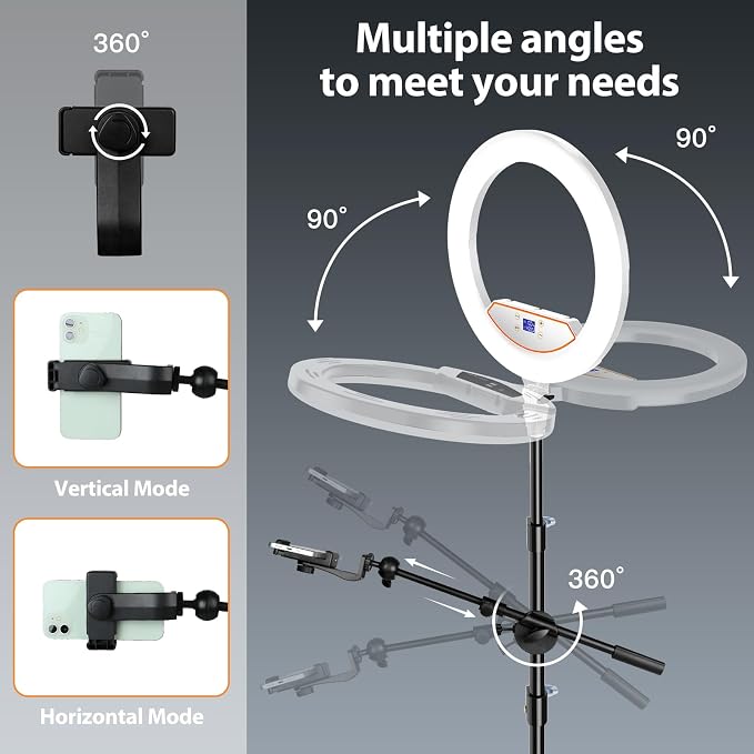 Ring Light 22inch Kit: Ring Light Tripod for iPhone ipad,with 75" Tripod/LCD Display/4 Phone Tablet Clips/2 USB Ports,LED RingLight for Barber Makeup Tattoo TikTok Video Recording Vlog (White)