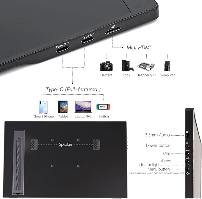15.6" Touchscreen Portable Monitor FHD 1080P IPS/HDR Laptop Screen Extender for Gaming and Computer Display, Travel Monitor with Speaker Compatible with Laptop PC Phone PS Xbox Switch