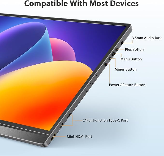 QQH Portable Monitor, 15.6inch FHD IPS 1080P Travel Portable Monitor for Laptop, USB-C HDMI HDR Second Screen for Laptop, Mac, Phone, Xbox, PS5/4