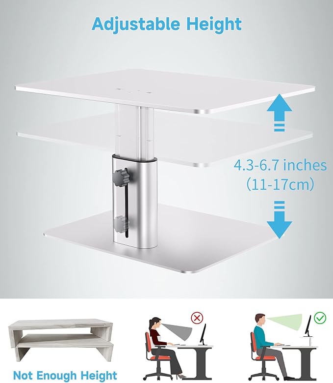 BoYata Monitor Riser Stand, Adjustable Height Metal Desktop Stand Storage Organizer Compatible with TV, PC, Laptop, Computer, iMac, and All Screen Display-Silver