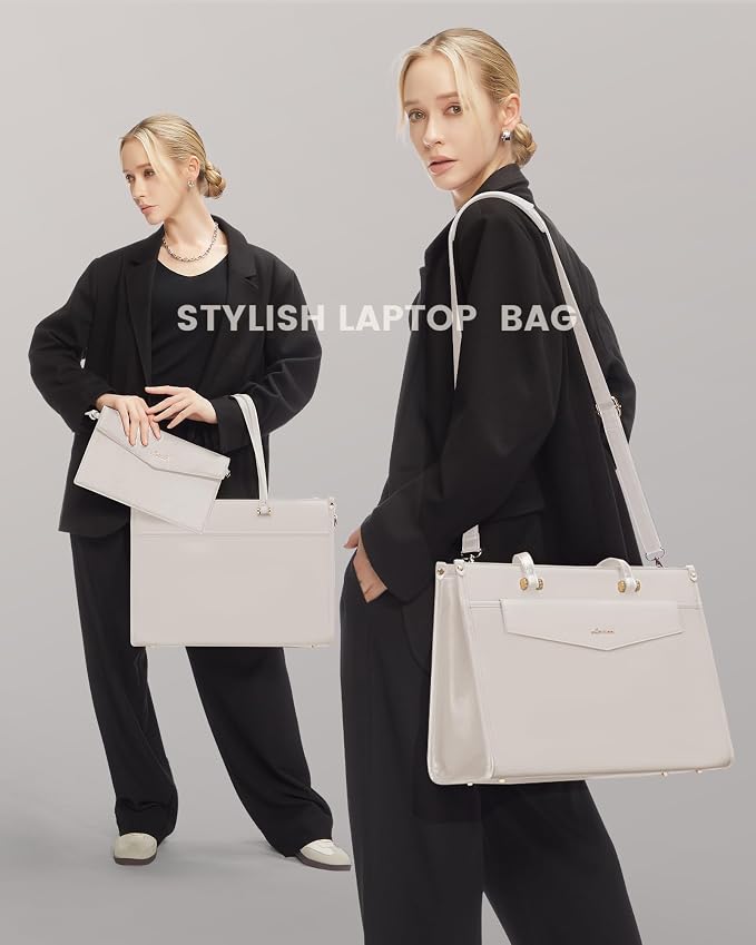 LOVEVOOK Laptop Bag for Women, 15.6'' Laptop Tote Purse 2-in-1 Professional Work Bag Business Briefcase with Clutch Purse, Waterproof Leather Computer Handbag for Teacher Office Travel