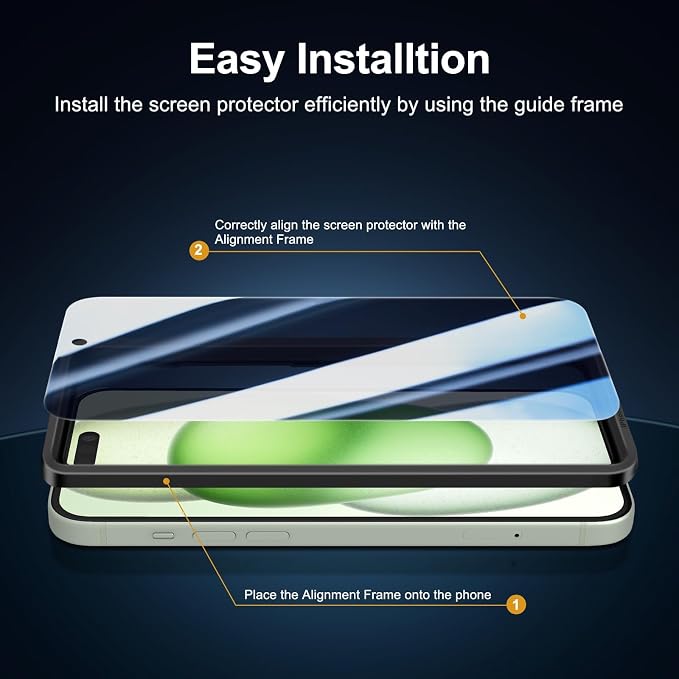 NEW'C 3x Privacy for iPhone 15 Plus Screen Protector (6.7 inches)+ 3x Camera Lens Protector, Sensor Protection, Case Friendly Tempered Glass Film + Dust Plug - Easy installation tool included