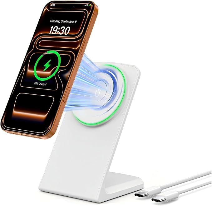 Mag.Safe Charger Stand, Magnetic Wireless Charging Station for iPhone 17/16/15/14/13/12 Series (Lunar White)