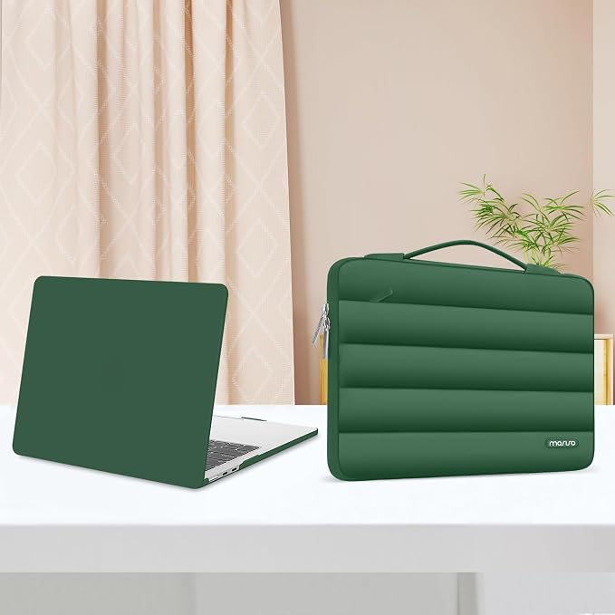 MOSISO Compatible with MacBook Air 13 inch Case M5 2026 M4 2025 M3 M2 2024-2022 A3449 A3240 A3113 A2681, Hard Case&Puffy Bag&Keyboard Cover&Webcam Cover&ScreenFilm for MacBook Air 13.6, Peacock Green