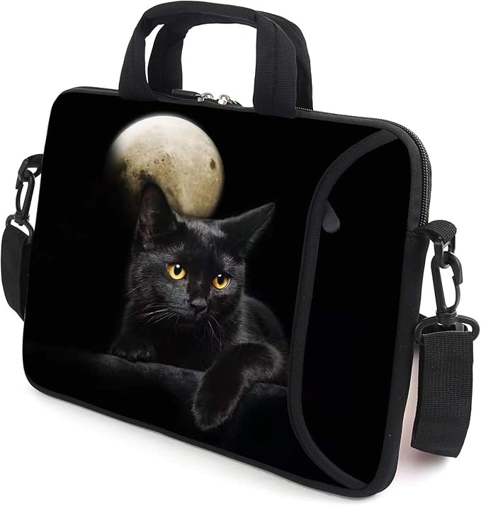 AMARY 17" Laptop Shoulder Bag Carrying Case Adjustable shoulder straps, comfortable handle, front pocket for storing mouse (Cat)
