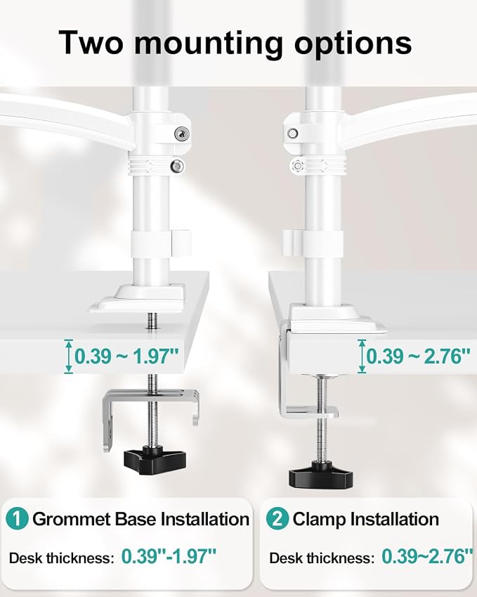 Dual Monitor Stand for 2 Screens up to 32 inch, Vertical Stacked Dual Monitor Mount, Full Motion Adjustable Tall Double Monitor Desk Mount, Each Arm Holds 4.4-22lbs, VESA 75/100mm, White, Freelift