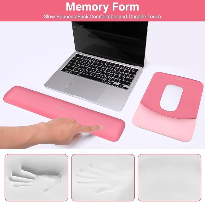 MOSISO Wrist Rest Support for Mouse Pad&Keyboard Set, Rectangular Ergonomic Mousepad Non-Slip Base Home/Office Pain Relief&Easy Typing Pad with Neoprene Cloth&Raised Silicone Lining, Melon Pink