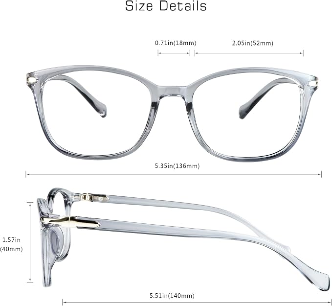 VisionGlobal Blue Light Blocking Glasses for Women Men, Stylish Square Frame(Clear Gray,No Magnification)