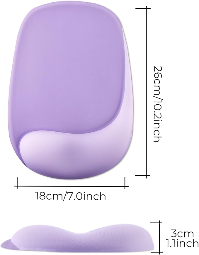 Mouse Pad with Wrist Rest Support, Ergonomic Mousepad with Comfortable Gel Cushion, Gaming Mouse Pad with Non-Slip PU Base, Relieve Pain Relief, for Home Office Computer Laptop, Purple