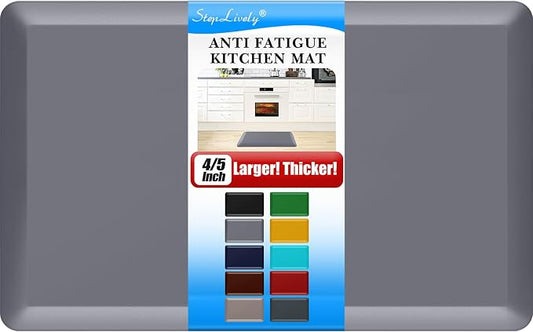 4/5 Inch Thick Kitchen Mat - Cushioned Anti Fatigue Mats for Kitchen Floor - Easy to Clean, Waterproof, Non-Slip Kitchen Rug for Sink, Office, Kitchen (17''x28'' Grey)
