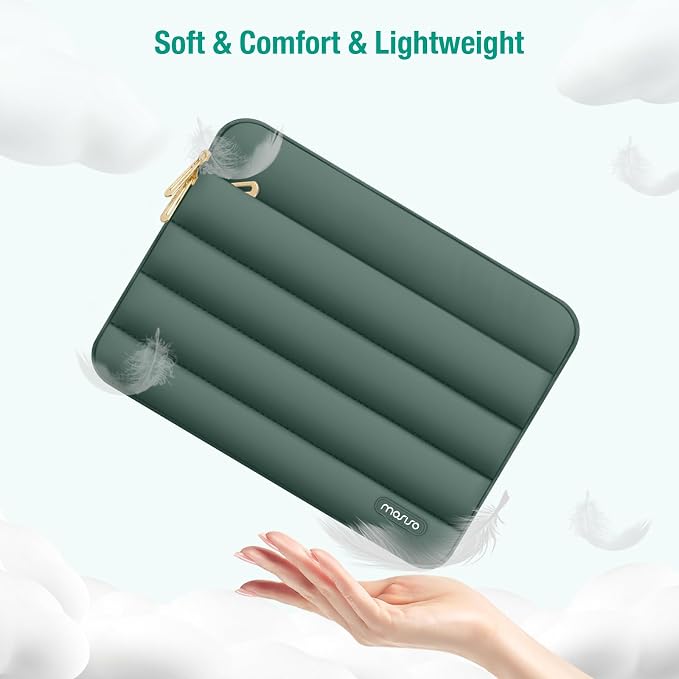 MOSISO Laptop Case 13.3 inch,13-13.3 inch Puffy Laptop Sleeve Compatible with MacBook Air 13.6 M5 M4 M3 M2 M1/Neo/Pro 13/14,HP Dell ASUS Lenovo,Polyester Horizontal Bag with Small Case,Emerald Green