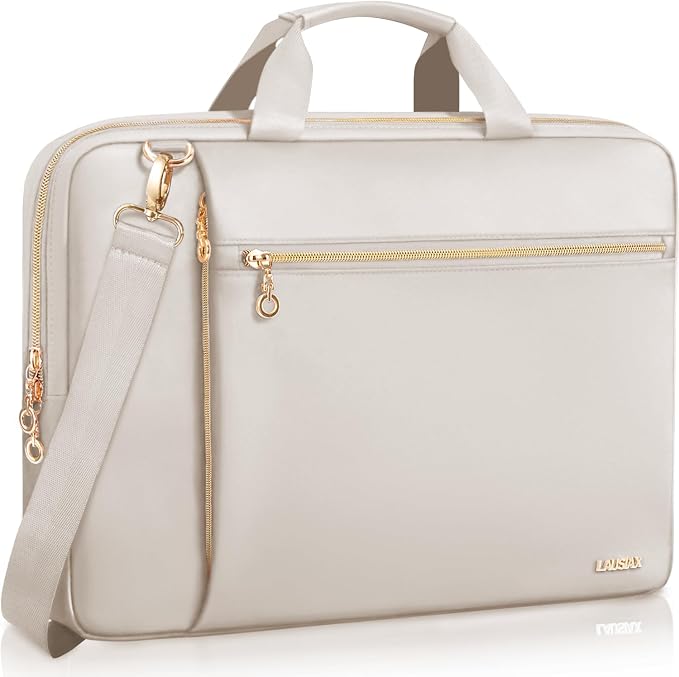 Laptop Case Bag Women Men Computer Sleeve Compatible with MacBook/Dell/HP/Acer/ASUS/LG, Waterproof Shoulder Carrying Briefcase, Beige, 15.6-16 Inch