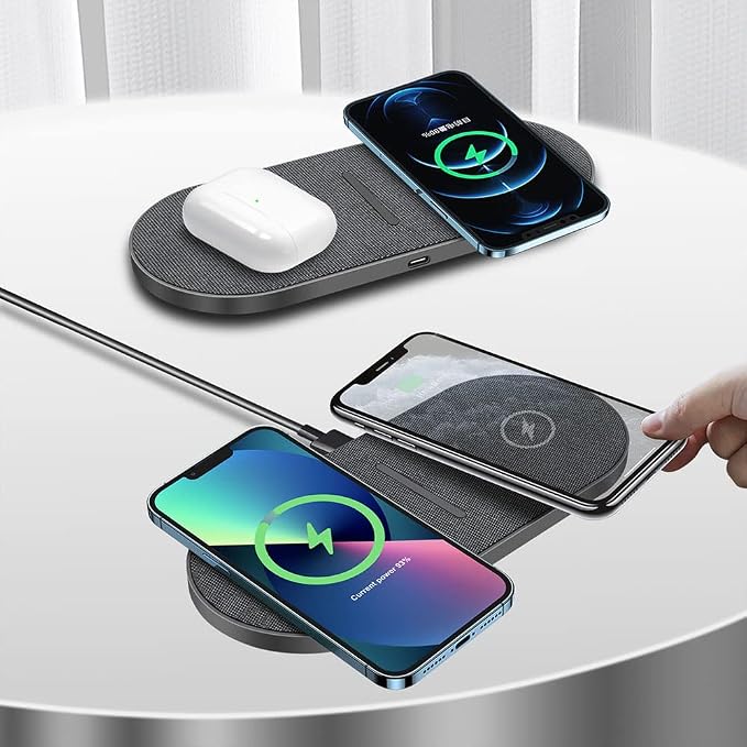 Dual 20W Wireless Charger for Multiple Devices, 40W Fast Wireless Charging Pad/Mat for Apple iPhone, AirPods, for Samsung Galaxy, Google Pixel