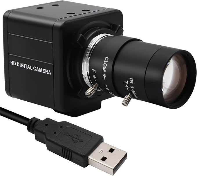 MMlove USB Camera 5MP HD Webcam 5-50mm Manual 10X Varifocus Zoom Lens Lightburn Camera with CMOS OV5640 Sensor for Skype/Zoom/FaceTime/Hangouts,PC/Laptop/Raspberry Pi Free Driver UVC
