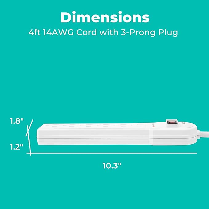KMC 6-Outlet Surge Protector Power Strip 2-Pack, Overload Protection, 4-Foot Cord, 900 Joule - White