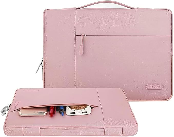 MOSISO Laptop Case 13.3 inch, 13-13.3 inch Laptop Sleeve with Handle Compatible with MacBook Air/Pro 13/Pro 14 M5 M4 M3 M2 M1,HP Dell ASUS Lenovo, Polyester Multifunctional Computer Bag, Pink