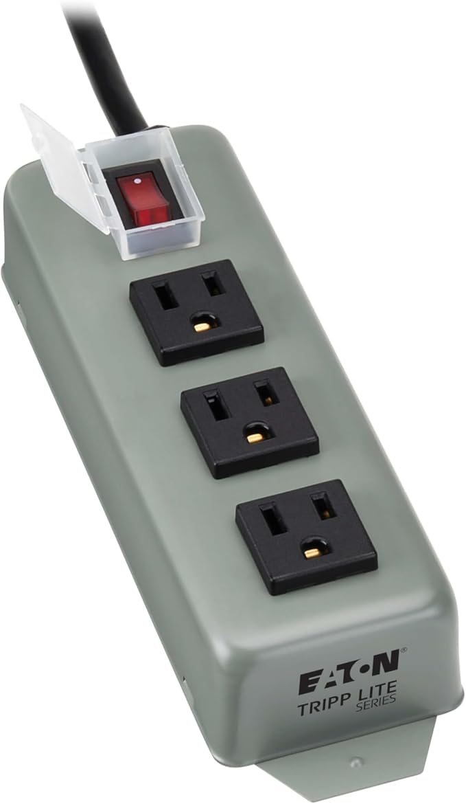 Eaton Tripp Lite Series 3-Outlet Heavy Duty Power Strip, Metal, Mountable (Wall Mount & Under Desk), 6ft Extension Cord, On/Off Switch Cover, Industrial Garage Shop Work Bench Applications (3SP)