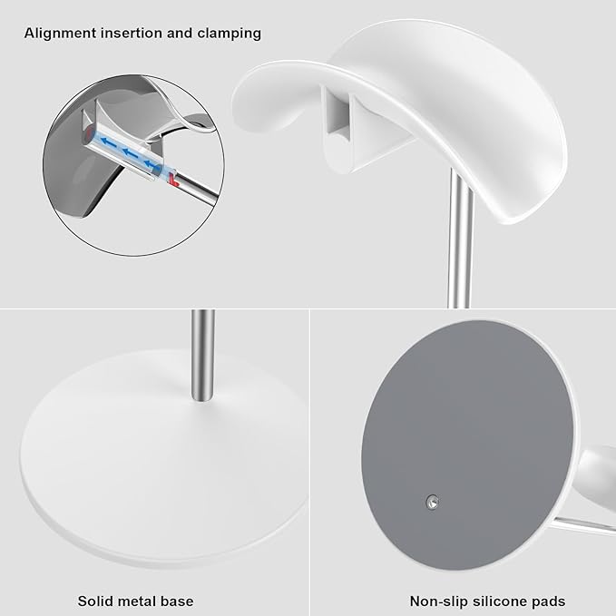 Headphone Stand, Headset Holder with Solid Base for Desk, Compatible with AirPods Max, Beats, Bose, B&O, Sony, Sennheiser, Gaming, etc (White)