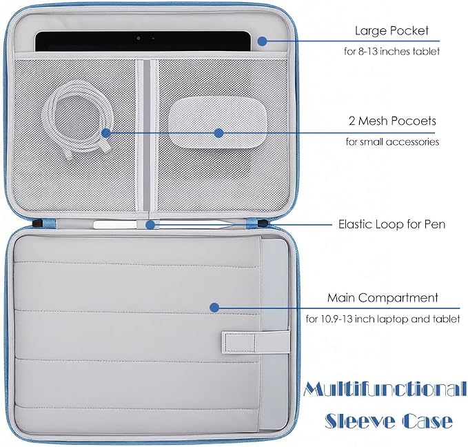 ProElife 13-Inch Laptop Sleeve Case for 2026-2024 MacBook Air 13.6 inch M5/M4 & MacBook Neo 13'' A18 Pro/iPad Pro M5 13-inch Accessory Traveling Water-resistant Bag Portable Carrying Case (Light Blue)