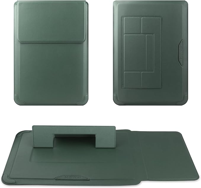 HoYiXi 14 Inch Laptop Sleeve Case Leather Bag with Stand Compatible with Mac Book Pro 14 2021/ASUS Vivobook 14/HP Pavilion X360/IdeaPad 14/Dell HP ASUS Acer Huawei Matebook 14'' PC, Green