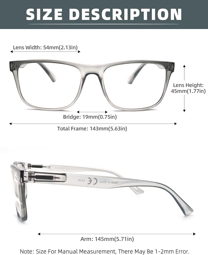 Blue Light Blocking Reading Glasses Men Large Wide Oversized Square Computer Readers Glasses for Big Head/Large Face