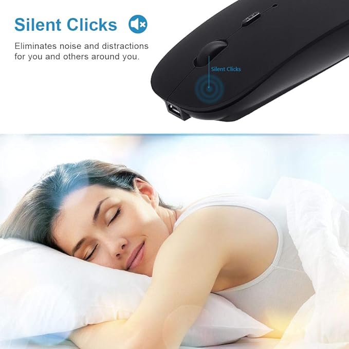SUNGI Bluetooth Mouse for Laptop/MacBook/iPad/Android PC,Rechargable Quiet Slim Wireless Mice Compatible with Windows/Linux/Tablet,Black