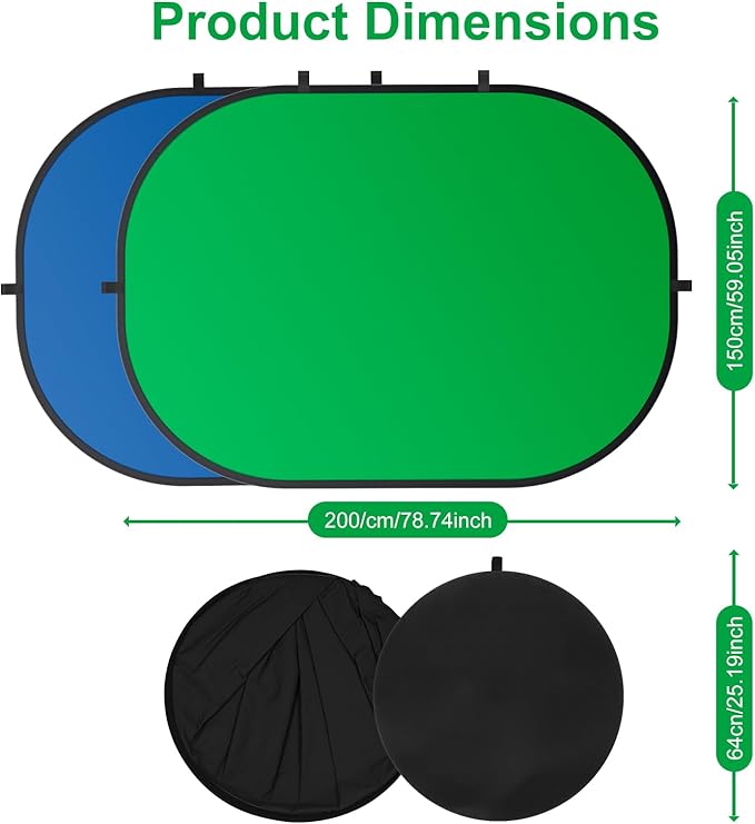 5x6.5ft/1.5x2M Blue Green Screen Backdrop, Double-Sided Pop Up Photo Backdrop Collapsible Greenscreen Background Muslin Chromakey Screen with Carry Bag for Photo Studio, Streaming, Gaming