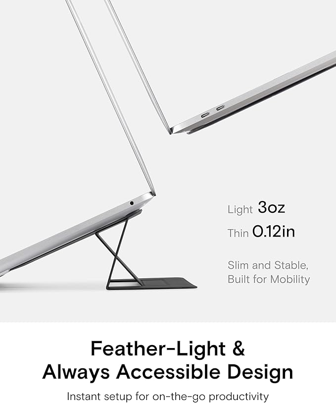 MOFT Laptop Stand for Desk, Adhesive MacBook Computer Stand with 2 Adjustable Viewing Angles, Foldable and Portable Laptop Riser Compatible with 11"-16" Laptops, Black(Adhesive Version)