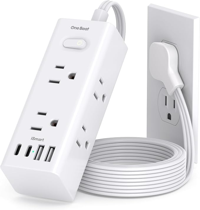 3Ft Extension Cord with Multiple Outlets, Flat Plug Power Strip Surge Protector with 3 Ft Cord, 6 Outlet 4 USB Ports (2 USB C), Multi Outlet Wall Plug for Travel, College, Dorm Room Essentials(White)