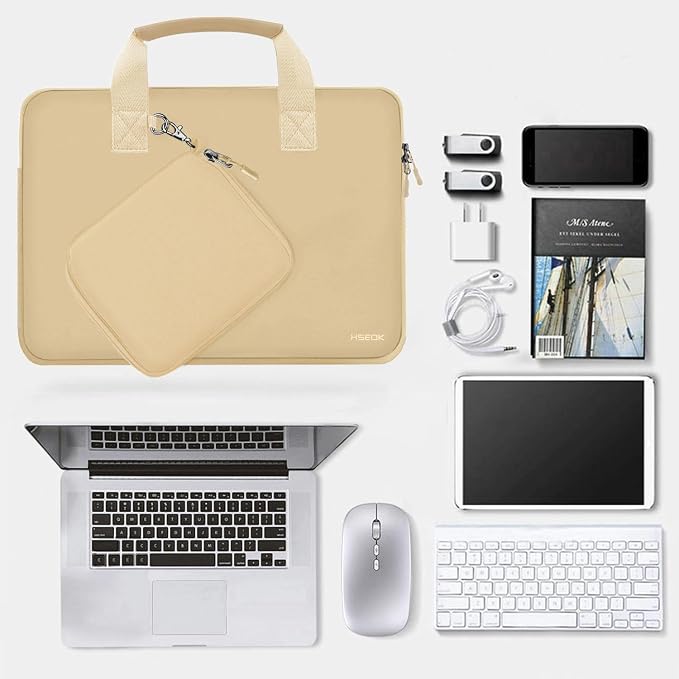 Hseok Laptop Sleeve 13.3-14 inch Case with Small Pouch, Neoprene Computer Bag Compatible with MacBook Neo/Pro 14 M5/M4/M3/M2/M1, Mac Air/Pro 13.3, XPS 14 and Most 13-14 inch Notebooks,Champagne