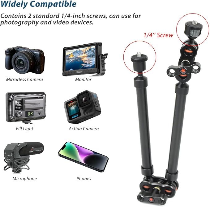 21"/53cm Adjustable Magic Arm with Super Clamp, Overhead Phone Mount, Heavy Duty Desk Camera Mount & Clamp,Flexible Joints Articulating Friction Arm for Light, Webcam, Mic, Action Camera