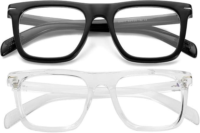 Trendy Square Blue Light Blocking Glasses for Men Women, Fashion Frame Non-prescription Computer Glasses (Black+Transparent)