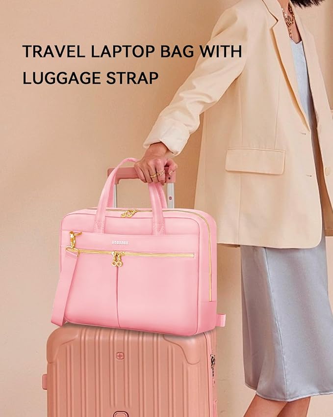 Ferkurn Laptop Bag Case Women Men Computer Bag Compatible with MacBook/HP/LG/Dell, Shoulder Strap Slim Carrying Messenger Briefcase, Pink, 15.6-16 Inch
